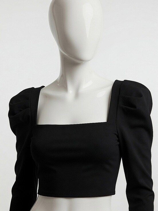 Lulus Tops - NWT! Lulus Black Puff-Sleeve Square Neck Crop Top - Women